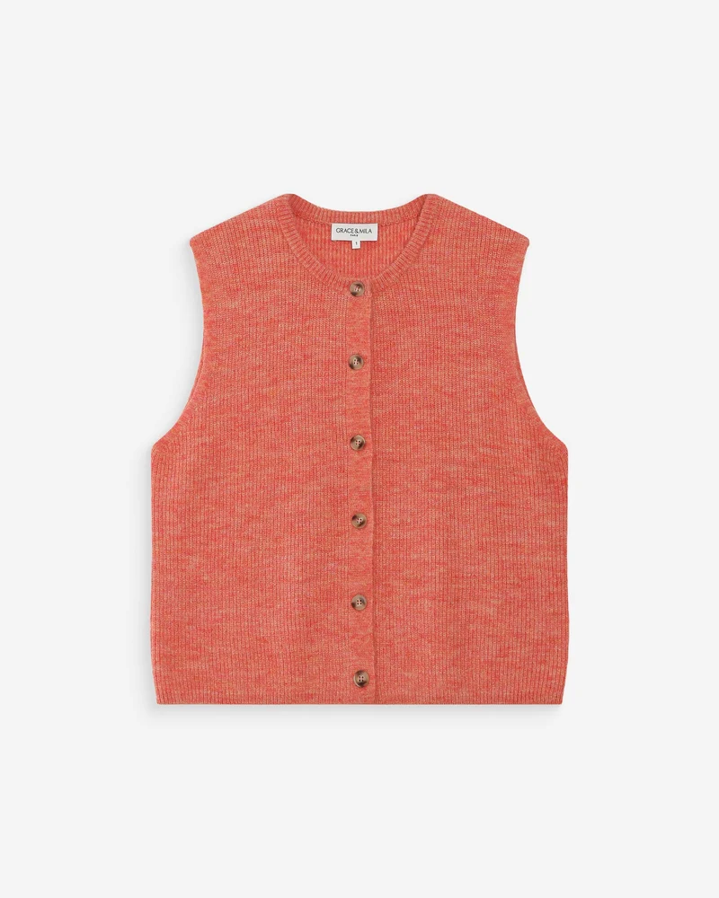 Cardigan en maille texturée sans manches corail Vollando