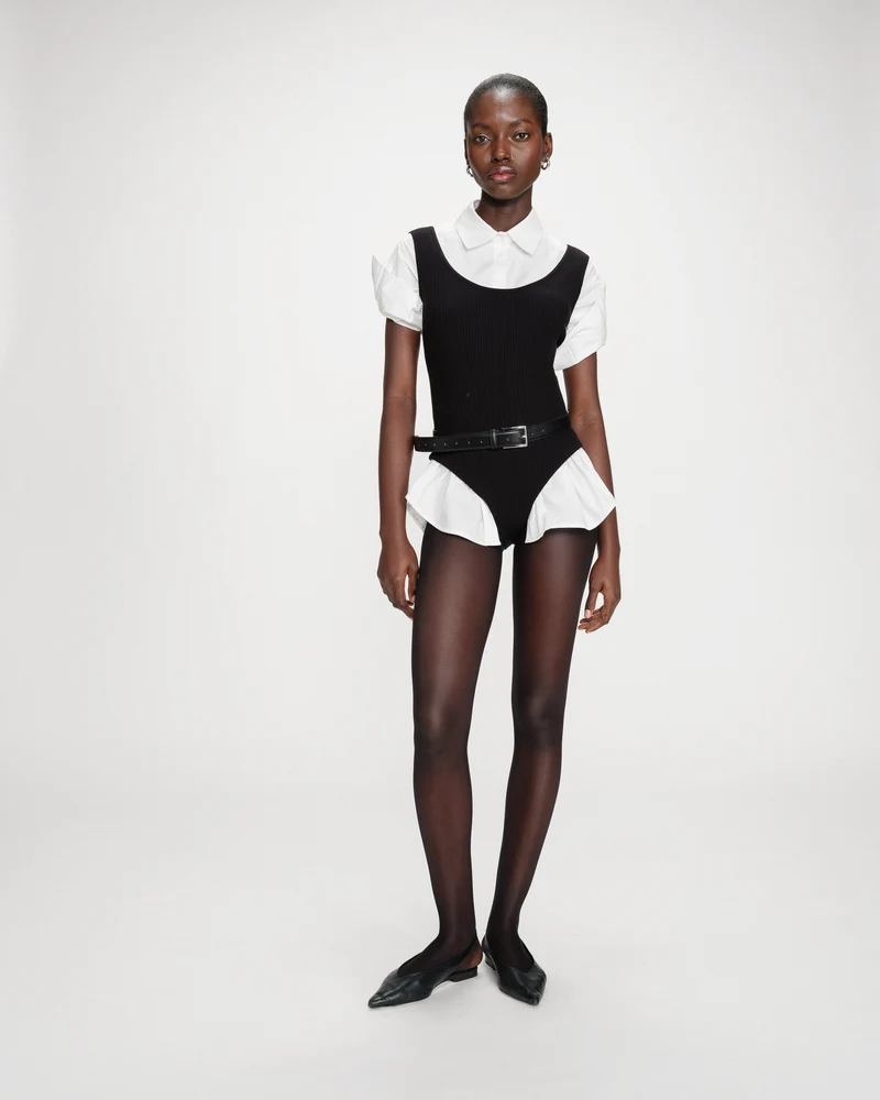 Body ajusté en maille fine à bretelles noir Velmondo