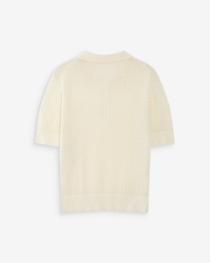 Polo en fine maille ajourée manches courtes ecru Vathi