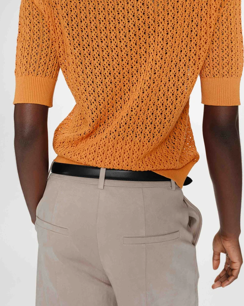 Polo en fine maille ajourée manches courtes gold Vathi