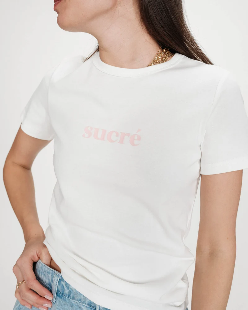 T-shirt en coton à message imprimé ivoire Vigee