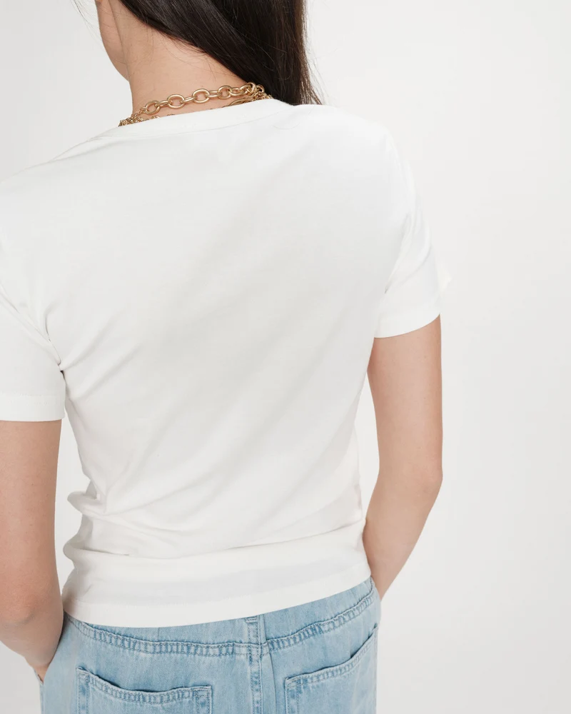T-shirt en coton à message imprimé ivoire Vigee