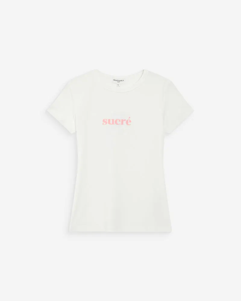 T-shirt en coton à message imprimé ivoire Vigee