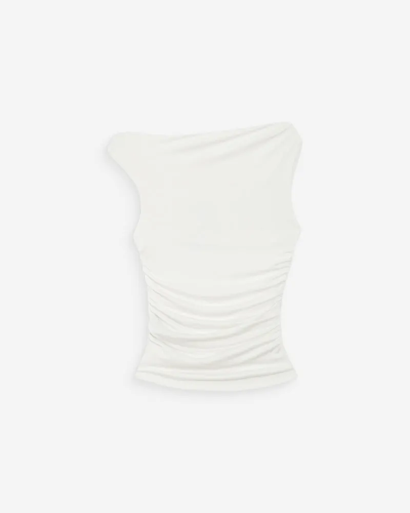 Top drapé asymétrique près du corps ivoire Vodia