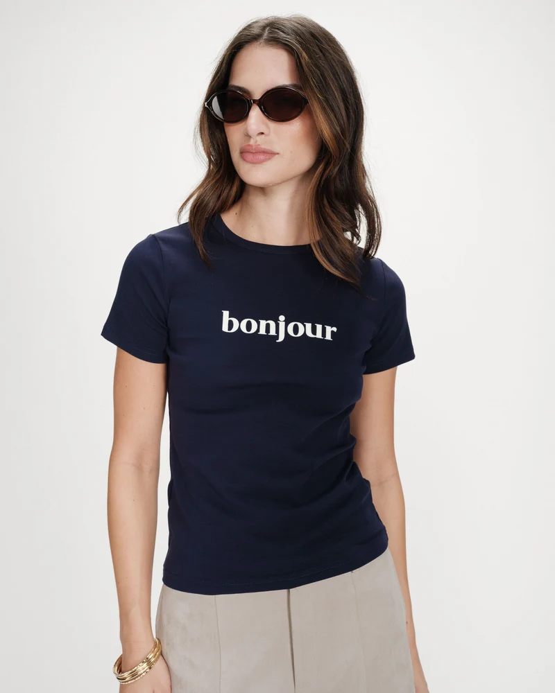 T-shirt en coton à message imprimé marine Vigee