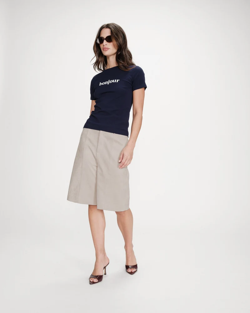 T-shirt en coton à message imprimé marine Vigee