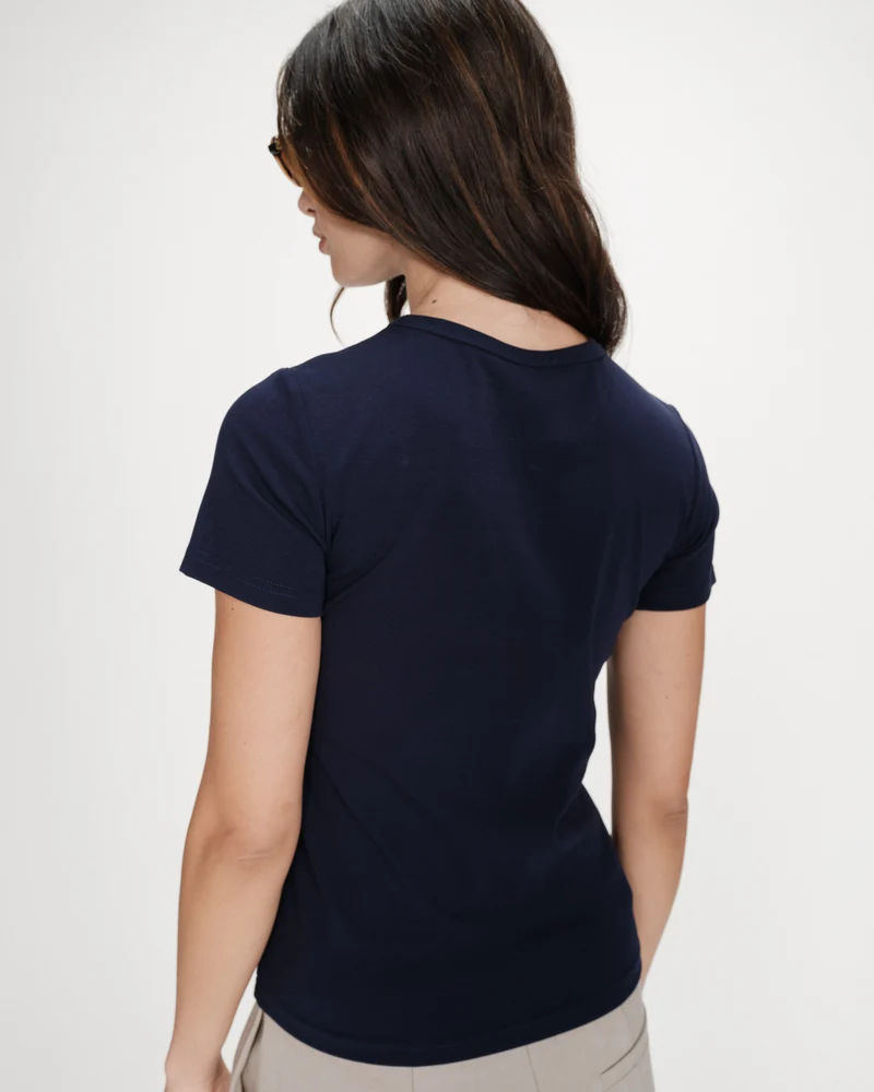 T-shirt en coton à message imprimé marine Vigee