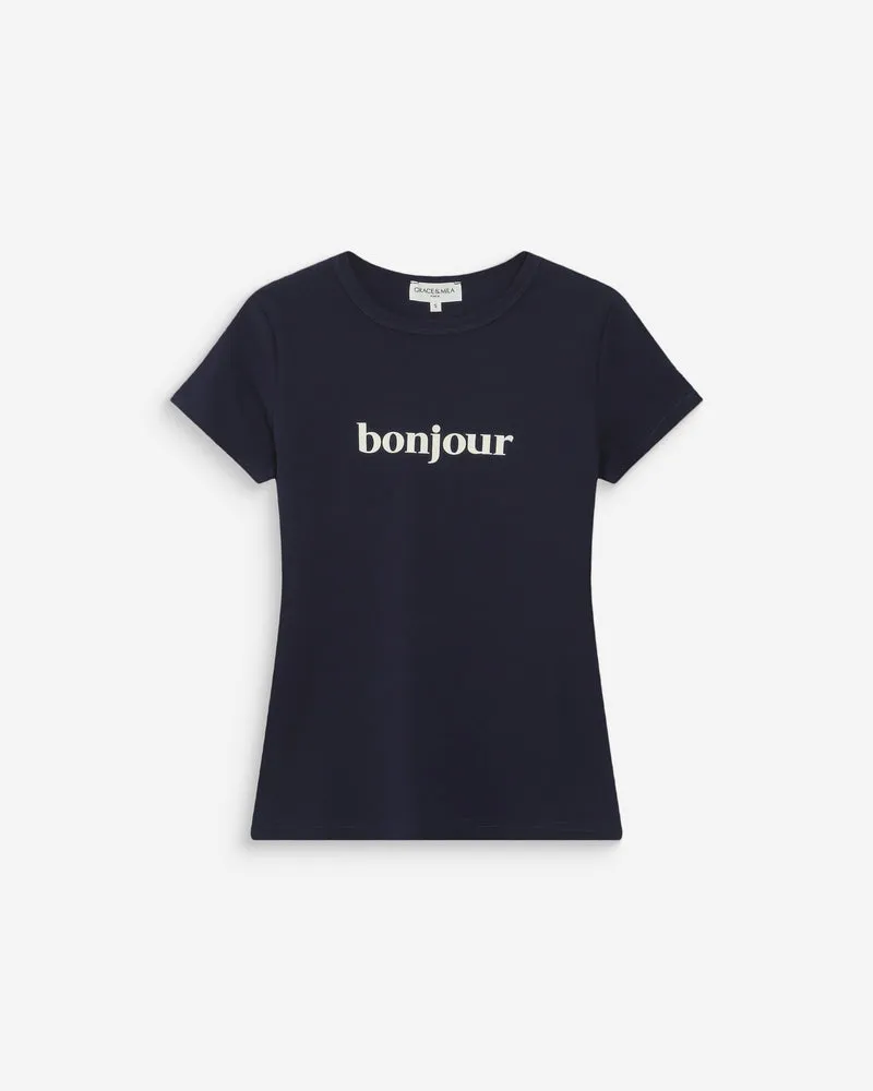 T-shirt en coton à message imprimé marine Vigee