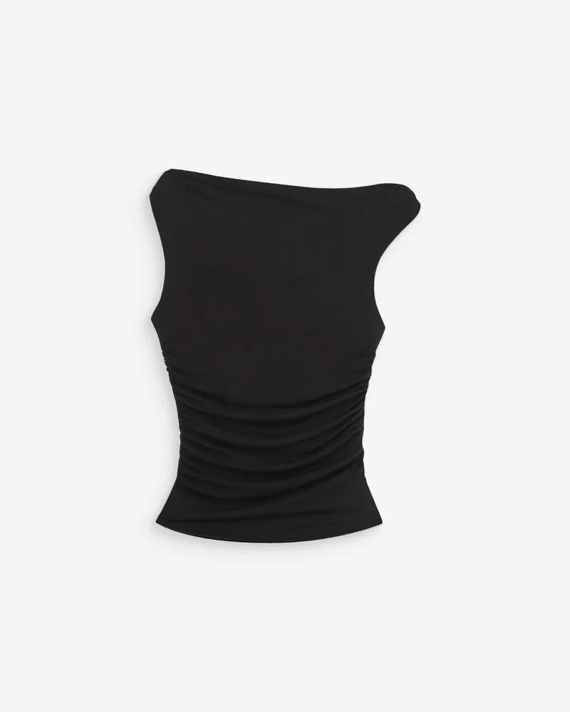 Top drapé asymétrique près du corps noir Vodia