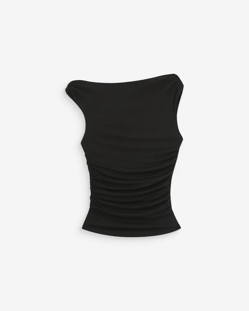 Top drapé asymétrique près du corps noir Vodia