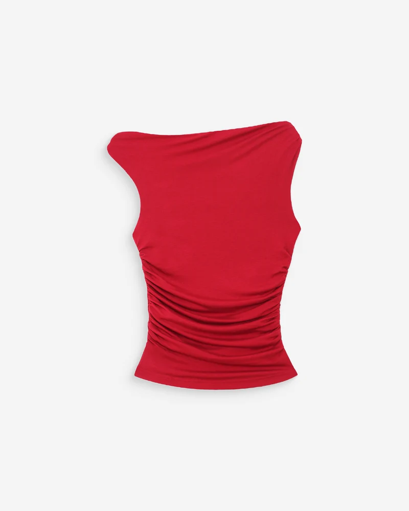 Top drapé asymétrique près du corps rouge Vodia