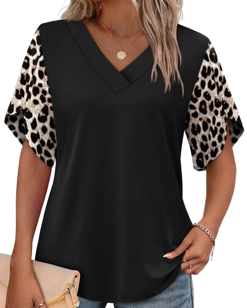 Ayla Top Femme – Blouse Col V avec Manches Pétales Élégantes, Coupe Fluide Été