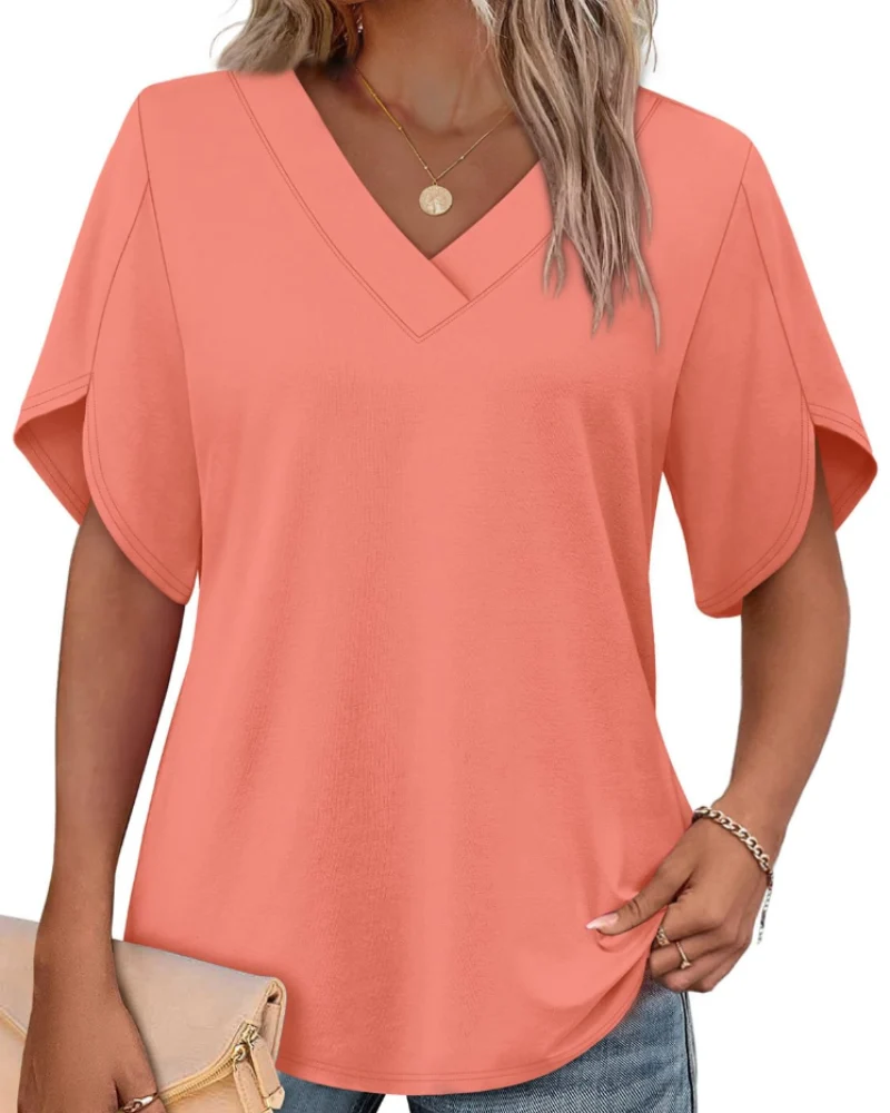 Ayla Top Femme – Blouse Col V avec Manches Pétales Élégantes, Coupe Fluide Été