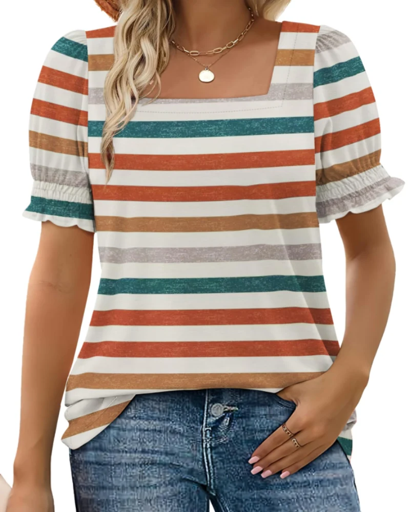 Vira Top Femme – T-shirt Col Carré à Manches Volants, Coupe Élégante Été