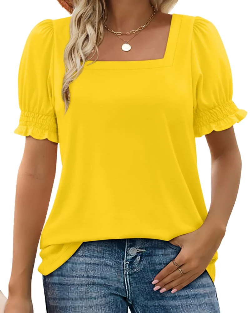 Vira Top Femme – T-shirt Col Carré à Manches Volants, Coupe Élégante Été