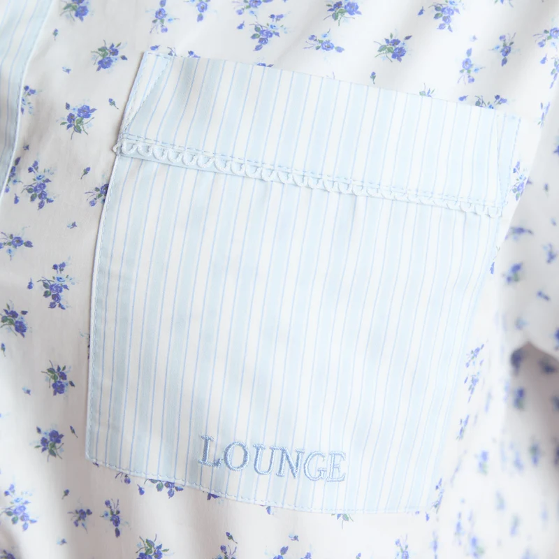 Chemise de Pyjama à Manches Courtes Bloom & Stripe - Bleu