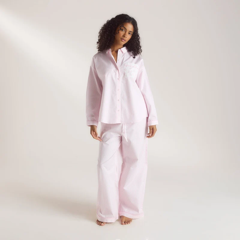 Chemise de Pyjama Bloom & Stripe - Rose