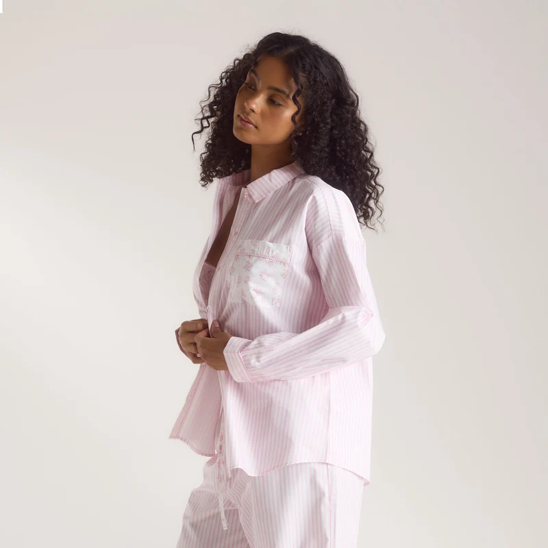 Chemise de Pyjama Bloom & Stripe - Rose