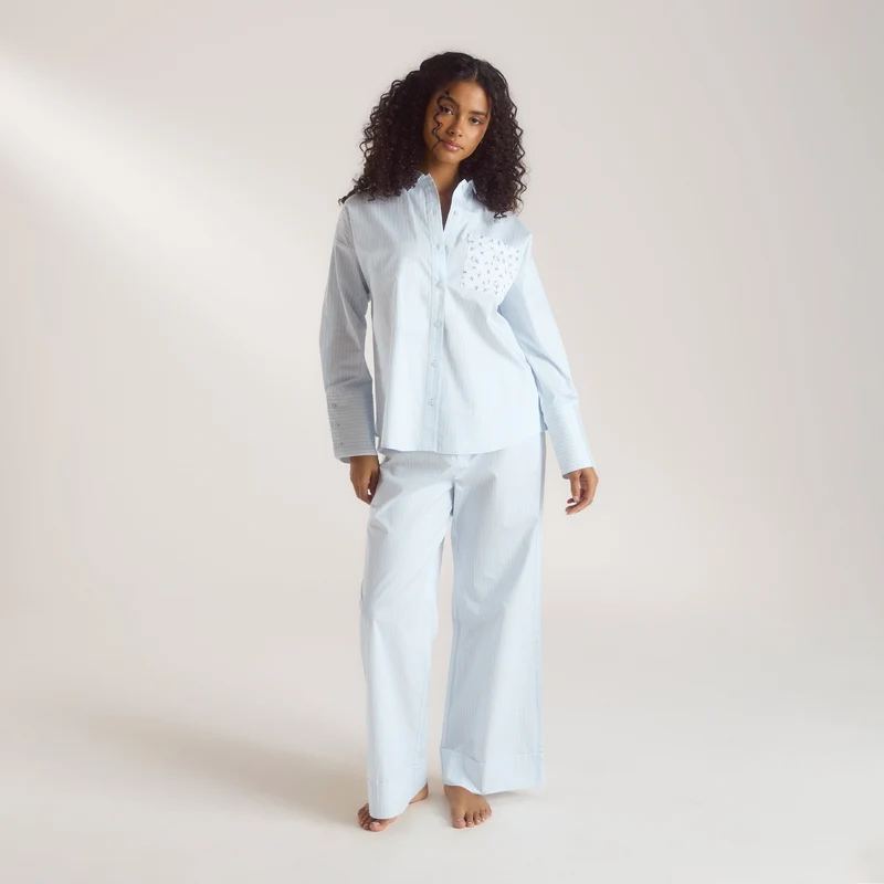 Chemise de Pyjama Bloom & Stripe - Bleu