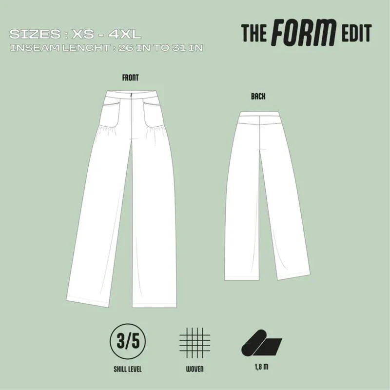 PATRON DE COUTURE PDF | Pantalon et Bermuda PT002 | The Form Edit | BILINGUE (FR/EN)