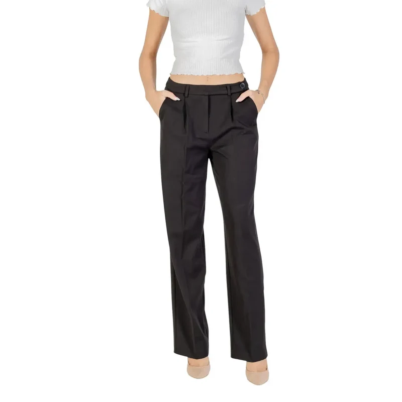 Pantalon pour femmes noir avec fermeture éclair et bouton régulier 15351108