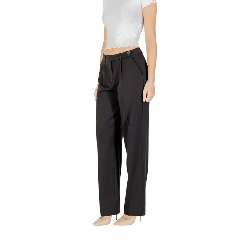 Pantalon pour femmes noir avec fermeture éclair et bouton régulier 15351108