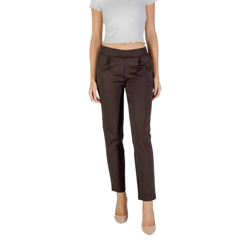 Pantalon pour femmes marron à taille élastique, en polyester