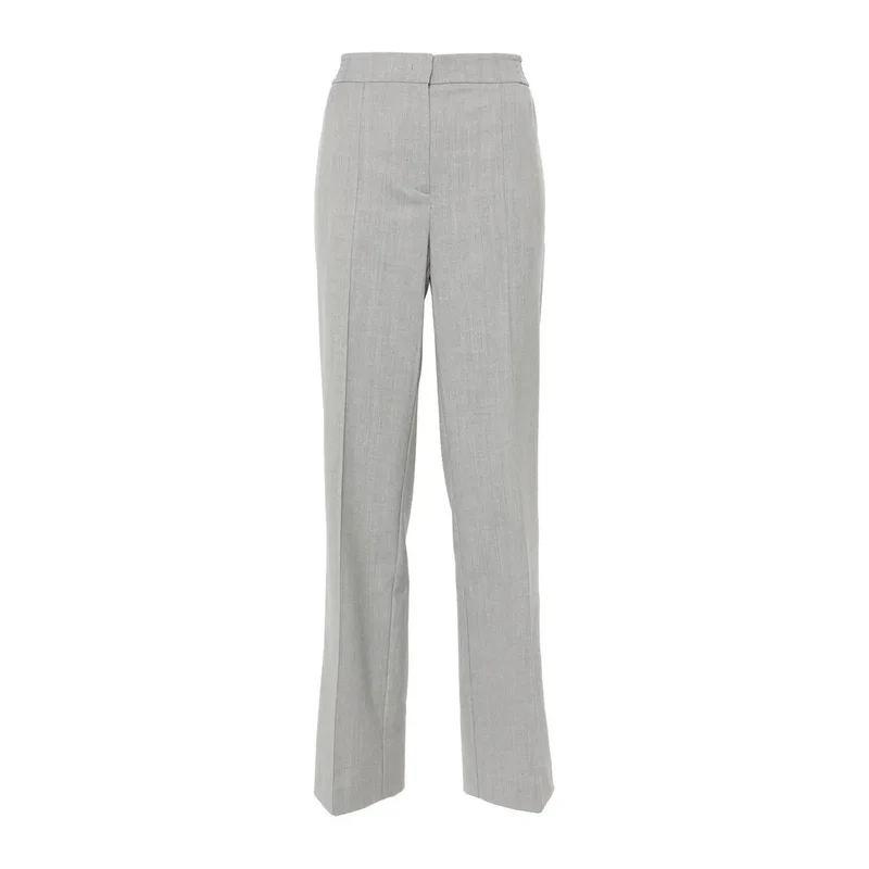 Pantalon pour femme en laine mélangée gris à fermeture éclair et boutons IT 44