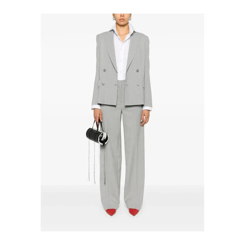 Pantalon pour femme en laine mélangée gris à fermeture éclair et boutons IT 44
