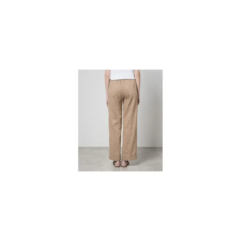 Twinset Femme Pantalon Beige Rayé Coton Lin