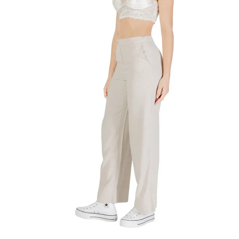 Pantalon pour femmes en lin mélangé beige, poches avant et arrière