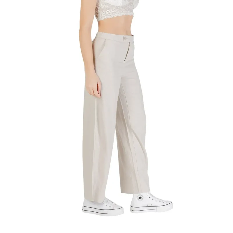 Pantalon pour femmes en lin mélangé beige, poches avant et arrière