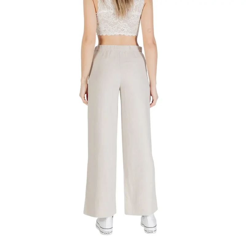 Pantalon pour femmes en lin mélangé beige, poches avant et arrière