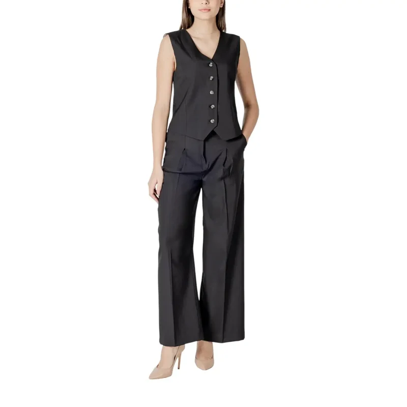 Pantalon noir en coton pour femmes avec poches, taille 20122497