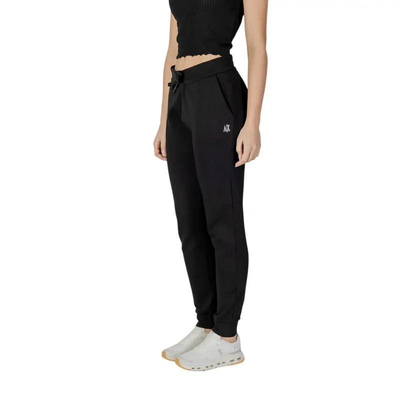 Pantalon pour femmes Armani Exchange en coton noir avec détails en dentelle