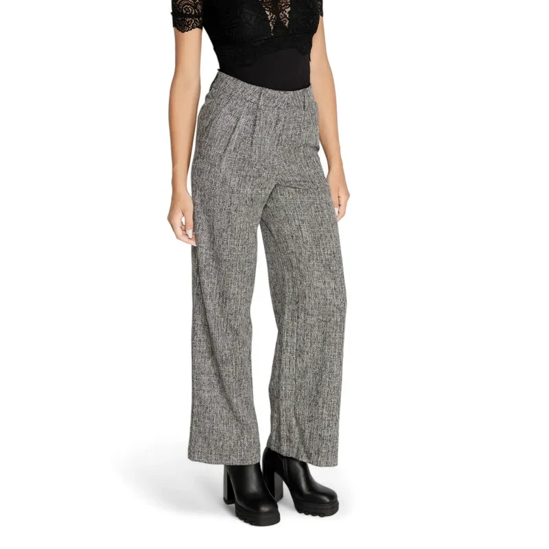 Pantalons femme Vila en noir chiné, avec fermeture éclair au dos et poches arrière
