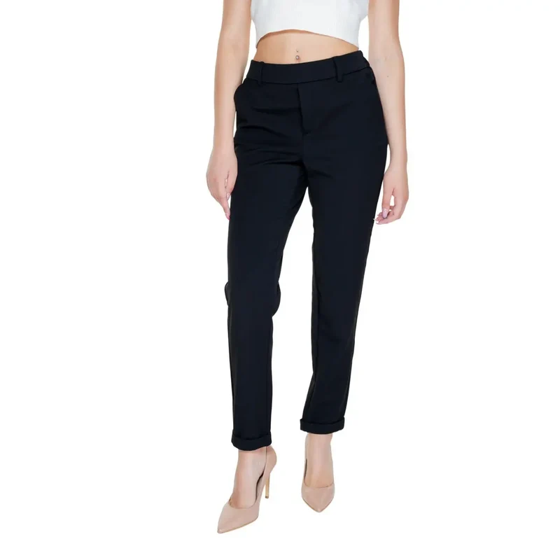 Vero Moda Pantalons pour femmes noirs unis à devant plat et poches