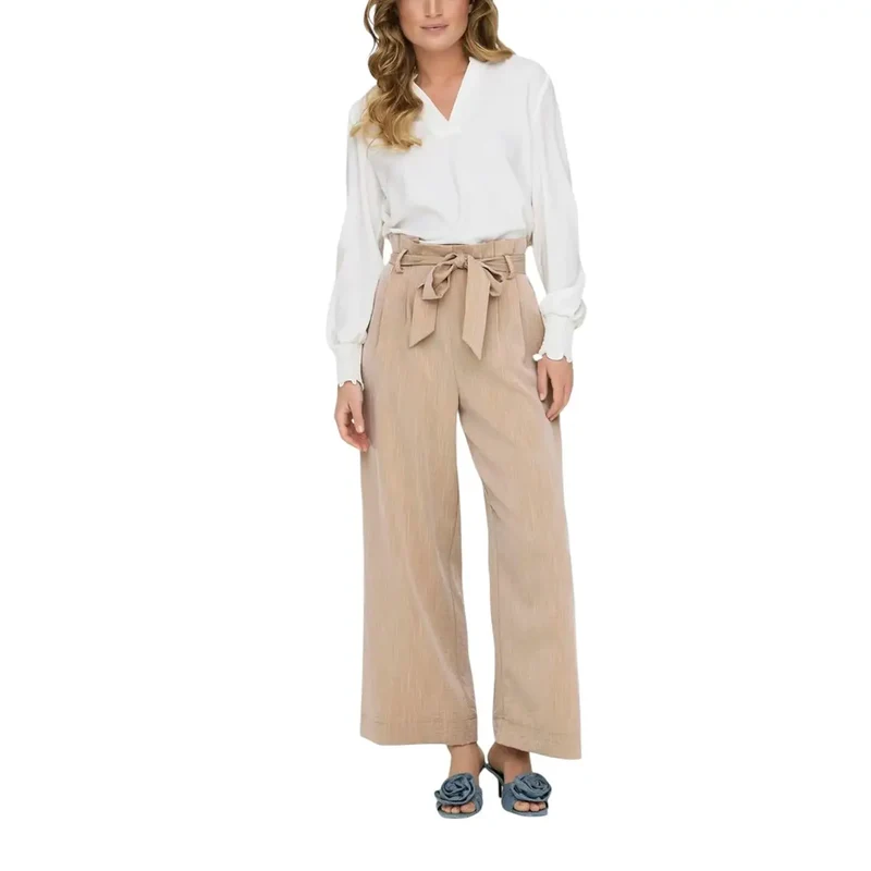 Seules femmes : pantalon beige en dentelle avec poches à l’avant en mélange de viscose