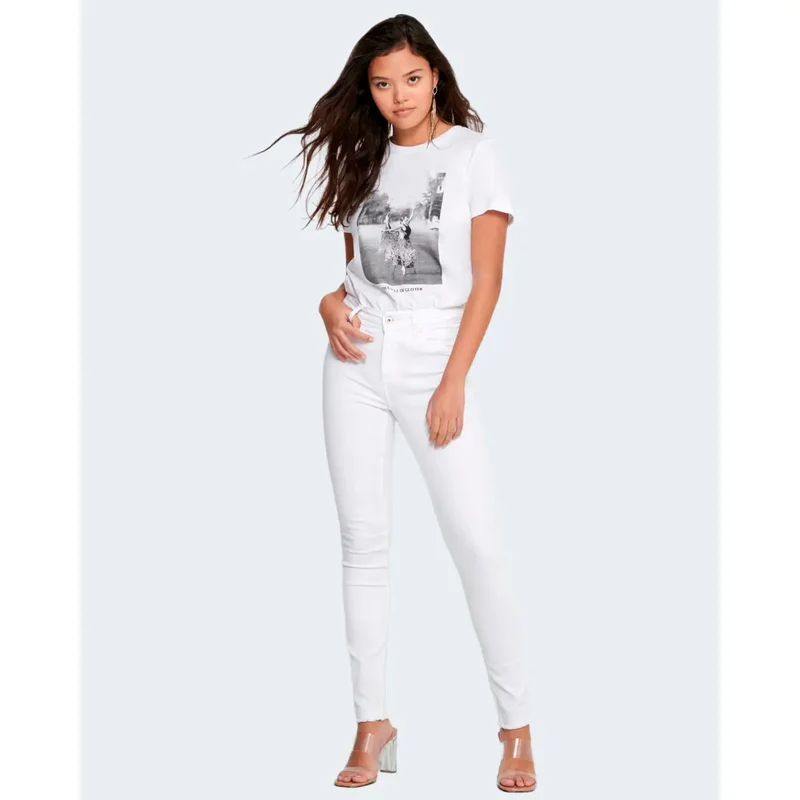 Pantalon Femme Seulement Coton Blanc Stretch Coupe Slim