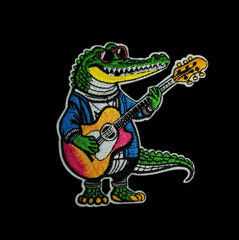 Écusson Brodé Thermocollant | Alligator Jouant de la Guitare