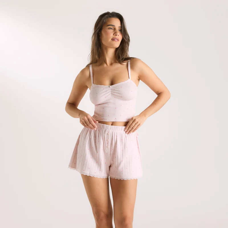 Caraco de Pyjama en Pointelle - Rose Floral