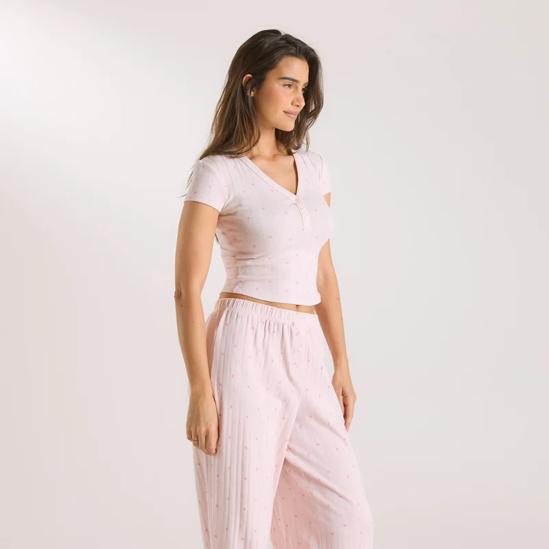 Haut de Pyjama en Pointelle - Rose Floral