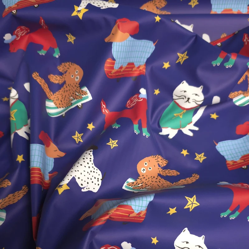 Tissu imperméable | Imprimé animaux en patins à roulettes | Certifié OEKO-TEX®