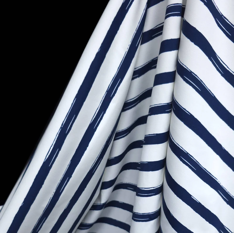 Tissu maillot de bain extensible dans les 4 sens | Rayures nautiques effet pinceau | Marine et blanc | Exclusivité Les Tissées