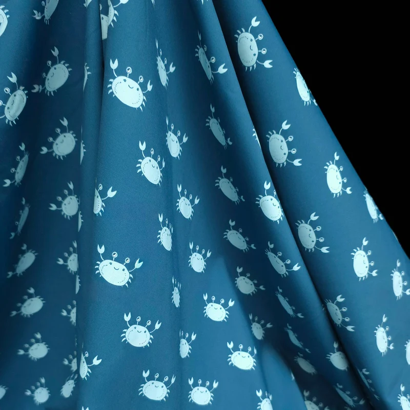 Tissu maillot de bain extensible dans les 4 sens | Crabes Heureux | Sarcelle et bleu pâle | Exclusivité Les Tissées