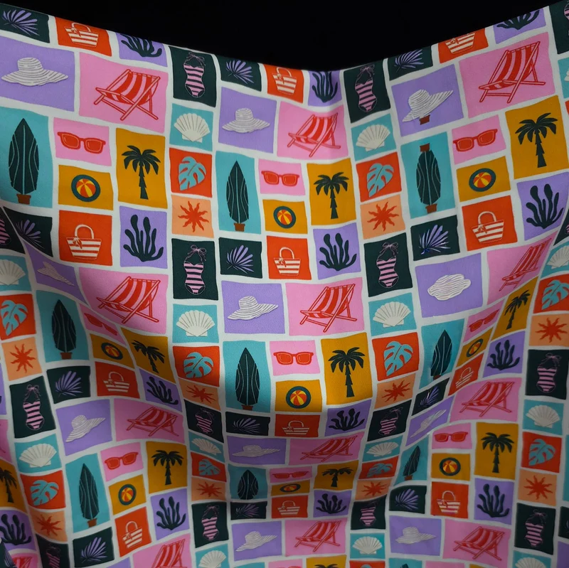 Tissu maillot de bain extensible dans les 4 sens | Cartes postales d'été | Multicolore | Exclusivité Les Tissées