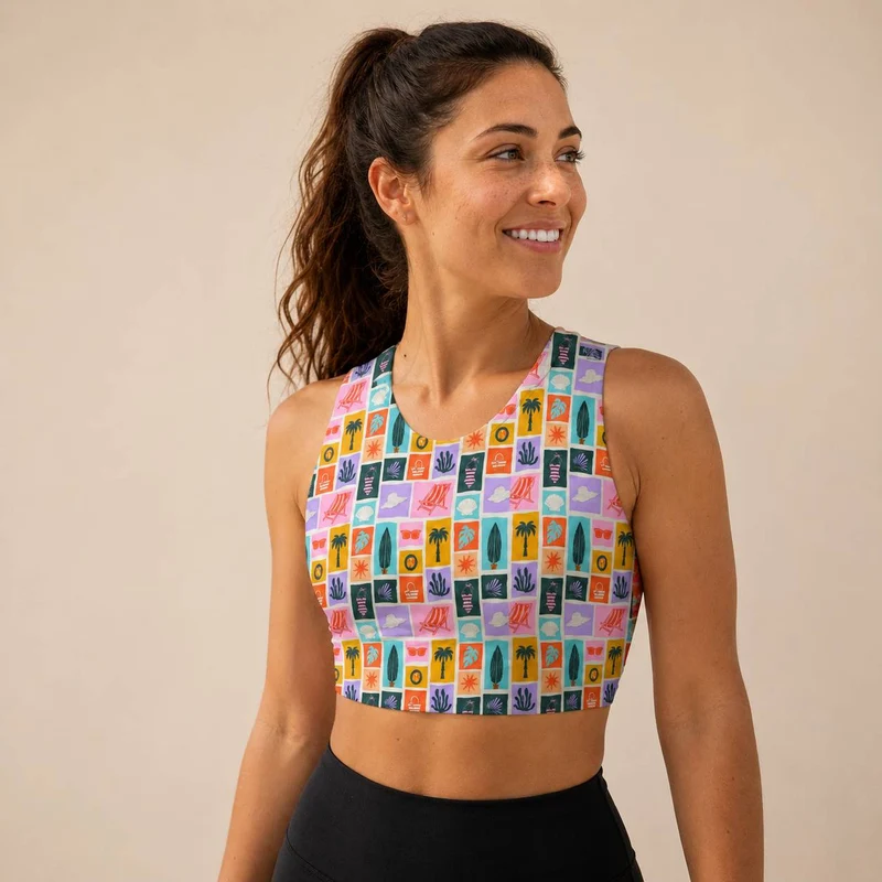 Tissu maillot de bain extensible dans les 4 sens | Cartes postales d'été | Multicolore | Exclusivité Les Tissées