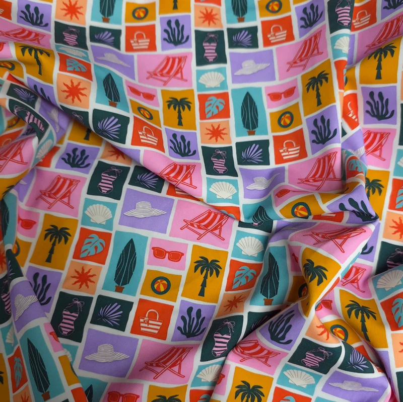 Tissu maillot de bain extensible dans les 4 sens | Cartes postales d'été | Multicolore | Exclusivité Les Tissées