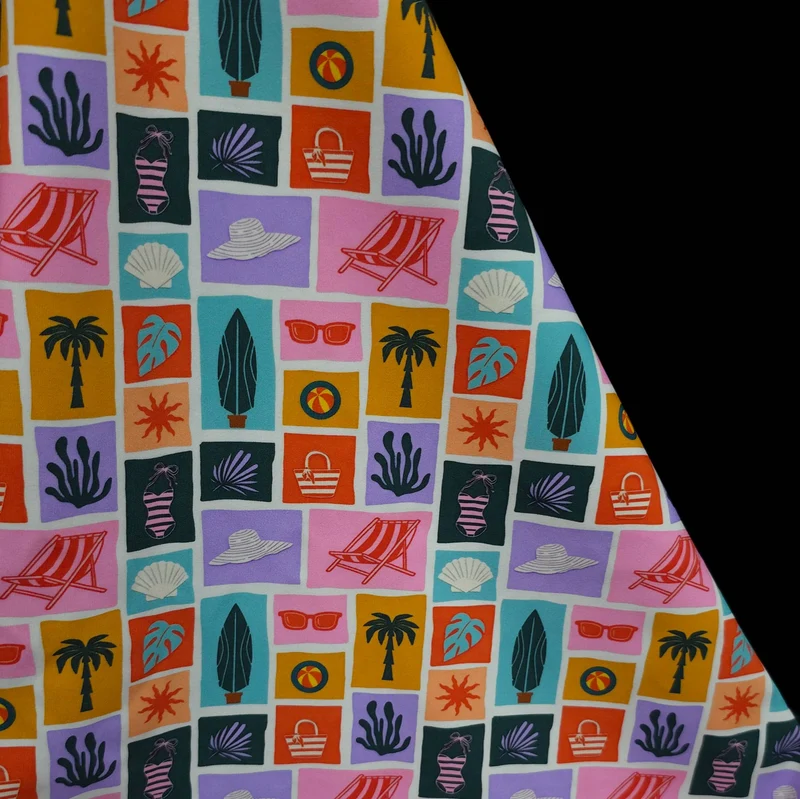 Tissu maillot de bain extensible dans les 4 sens | Cartes postales d'été | Multicolore | Exclusivité Les Tissées