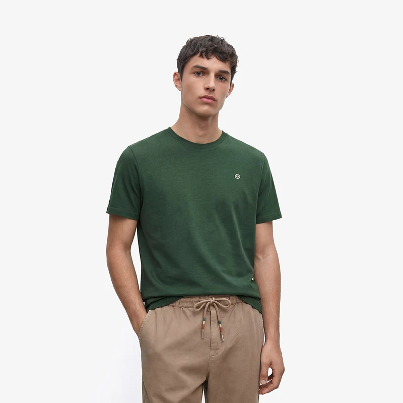 T-shirt col rond Théo en coton vert militaire